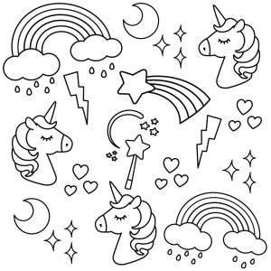 Downloadable colouring page from the I Heart Unicorns colouring book