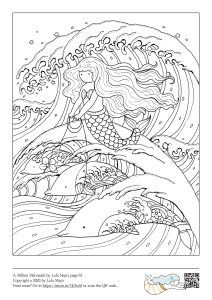 mermaid colouring page by illustrator Lulu Mayo