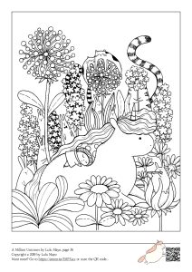 a cute, kawaii unicorn colouring page for adults by illustrator Lulu Mayo