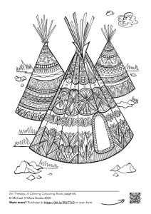 a boho, tipi colouring page from the bestselling Art Therapy colouring book for adults