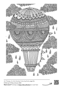 a hot air balloon colouring page from the bestselling Art Therapy colouring book for adults