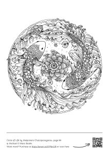 meditative koi fish mandala from the circle of life colouring book by Melpomeni Chatzipanagiotou