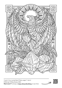 a phoenix colouring page from the Crystal Colouring book
