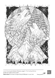 two howling wolves colouring page from the Luna Colouring book