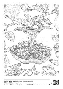 an intricate colouring scene from Worlds Within Worlds by Kerby Rosanes